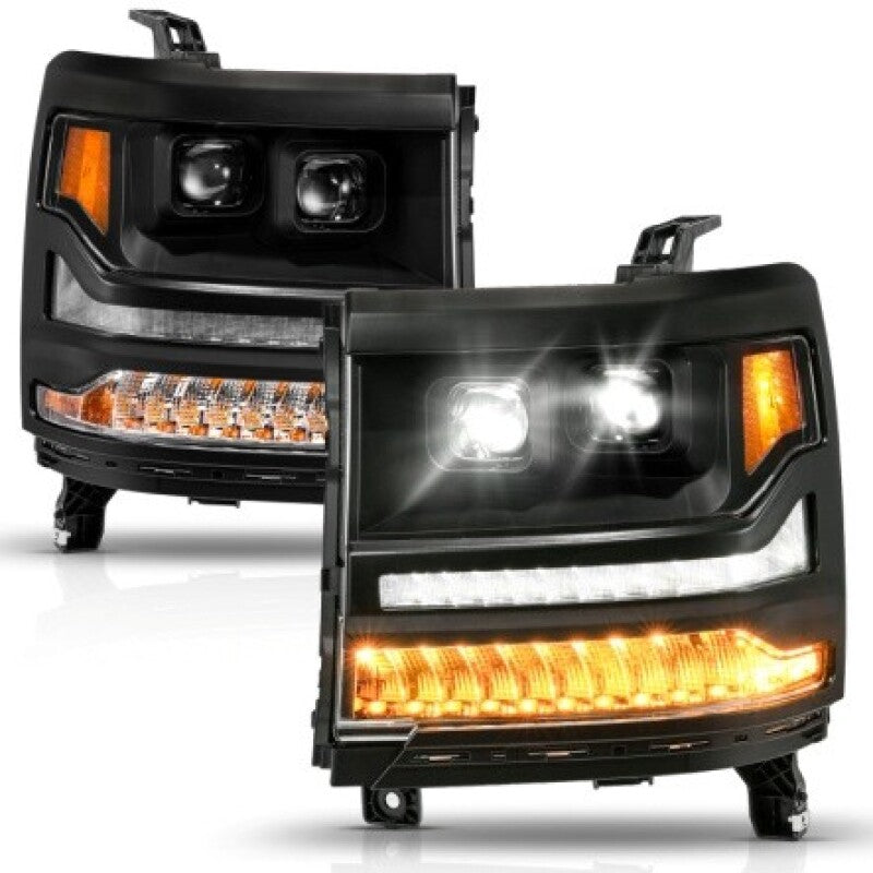 ANZO 16-18 Chevy Silverado 1500 (Factory HID Models ONLY) Full LED Proj Headlights Black - Pair Headlights ANZO