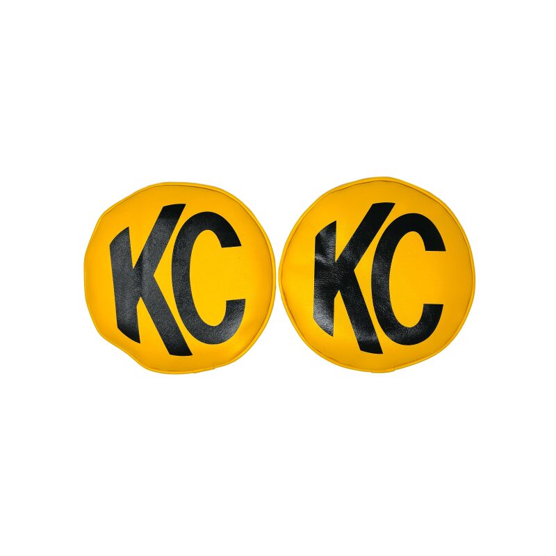 KC HiLiTES Retro 8in Round Yellow Vinyl Light Cover w/ Black KC Logo (Pair) Light Covers and Guards KC HiLiTES