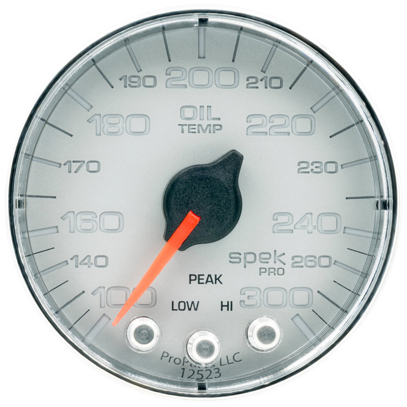 Autometer Spek-Pro Gauge Oil Temp 2 1/16in 300f Stepper Motor W/Peak & Warn Slvr/Chrm Gauges AutoMeter