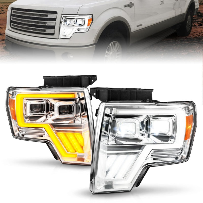ANZO 09-14 Ford F-150 Full LED Proj Headlights w/Initiation Feature - Chrome Headlights ANZO
