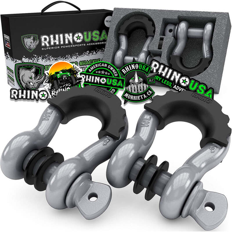 Rhino USA 3/4In D-Ring Shackle Set (2-Pack)(Gray) Shackle Kits Rhino USA