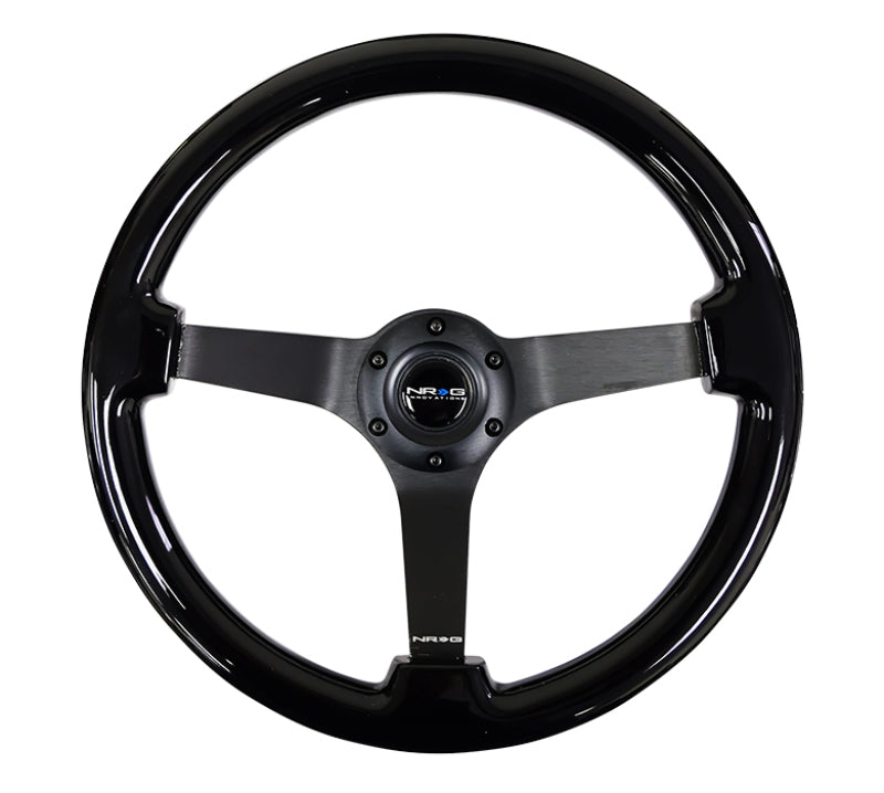 NRG Reinforced Steering Wheel (350mm / 3in. Deep) Black w/Black Chrome Solid 3-Spoke Center Steering Wheels NRG