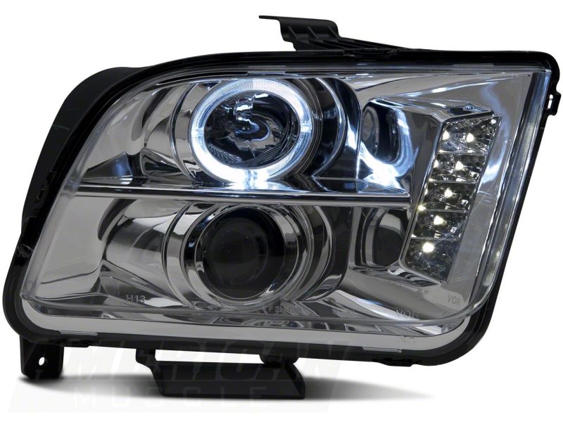 Raxiom 05-09 Ford Mustang Excluding GT500 LED Halo Projector Headlights- Chrome Housing (Clear Lens) Headlights Raxiom