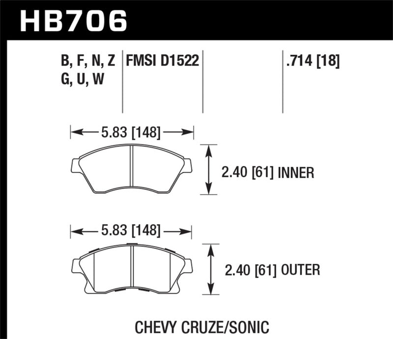 Hawk 11-12 Chevy Cruze Eco/LS/1LT/2LT/LTZ / 12 Sonic LS/LT/LTZ DTC-60 Front Race Brake Pads Brake Pads - Racing Hawk Performance