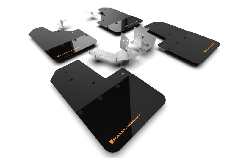 Rally Armor 21-25 Ford Bronco (Plstc Bmpr - NO Rptr/Sprt - NO RR/RB) Blk Mud Flap w/Cy Orange Logo Mud Flaps Rally Armor