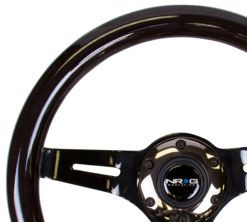 NRG Classic Wood Grain Steering Wheel (310mm) Black w/Black Chrome 3-Spoke Center Steering Wheels NRG
