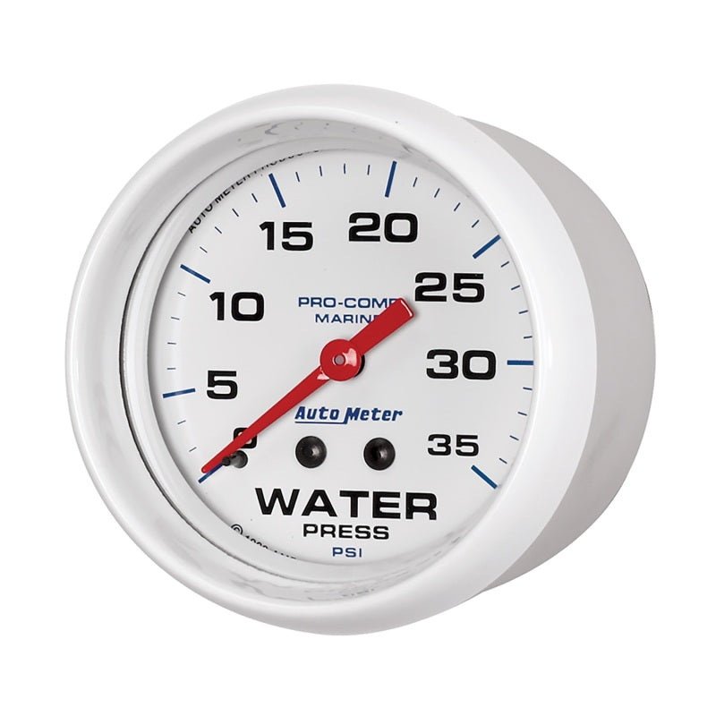Autometer AutoGage 2-5/8in. / 35 PSI Mechanical Water Press Gauge - Marine White Gauges AutoMeter