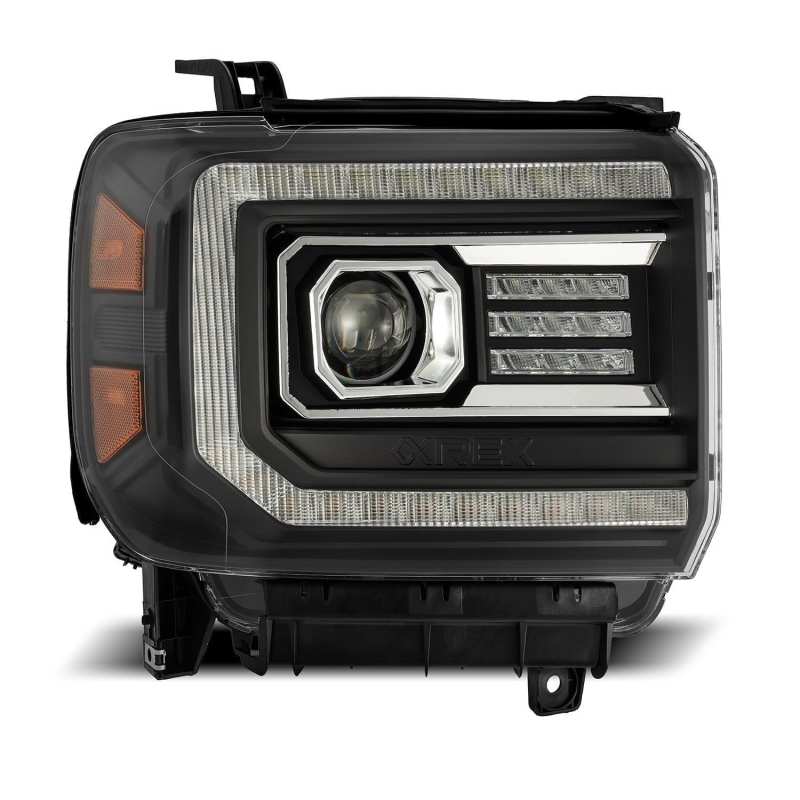AlphaRex 14-18 GMC Sierra PRO-Series Proj Headlights Plank Style Black w/Activ Light/Seq Signal/DRL Headlights AlphaRex