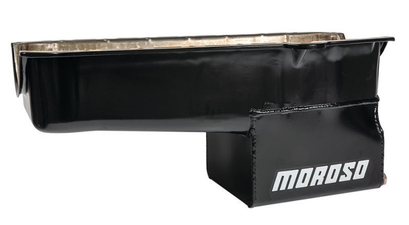 Moroso Pre-80 Chevrolet Small Block (w/Driver Side Dipstick) Wet Sump 7qt 9.5in Steel Oil Pan - Blk Oil Pans Moroso