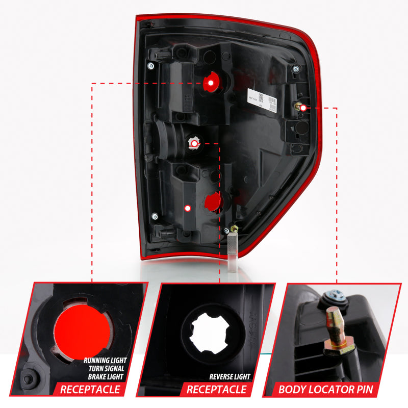 ANZO 2009-2014 Ford F-150 Euro Taillight Red/Clear (W/O Bulb) Tail Lights ANZO