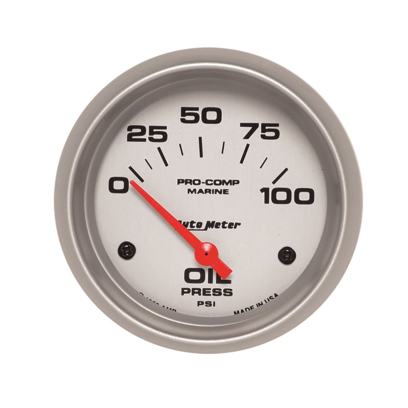 Autometer Marine Silver Ultra-Lite 2-5/8in 100PSI Electric Oil Pressure Gauge Gauges AutoMeter