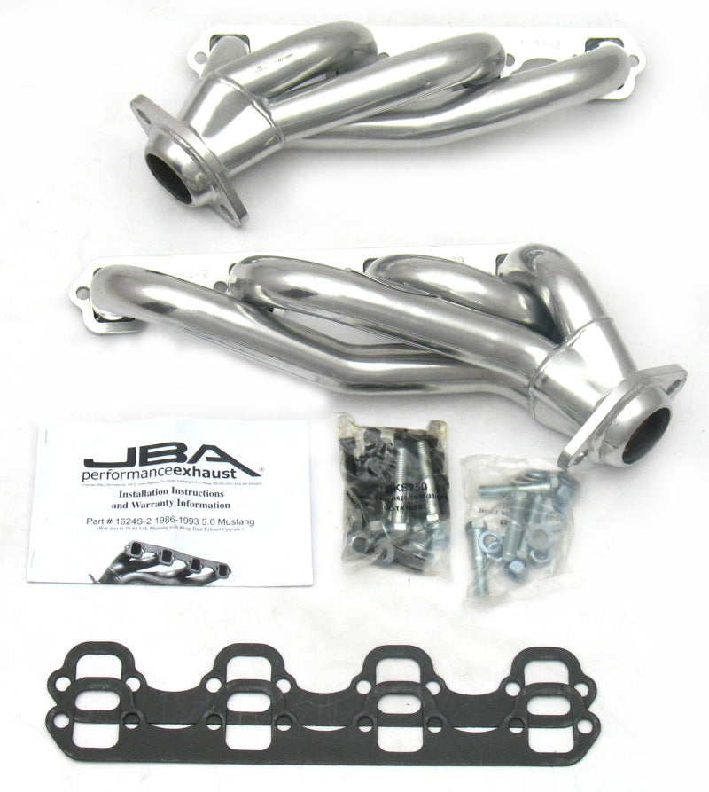 JBA 86-93 Ford Mustang 5.0L SBF 1-5/8in Primary Silver Ctd Cat4Ward Header Headers & Manifolds JBA