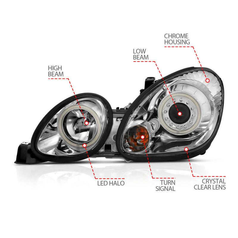 ANZO 1998-2005 Lexus Gs300 Projector Headlights w/ Halo Chrome Headlights ANZO