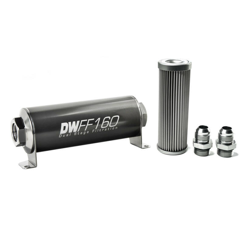 DeatschWerks Stainless Steel 10AN 10 Micron Universal Inline Fuel Filter Housing Kit (160mm) Fuel Filters DeatschWerks