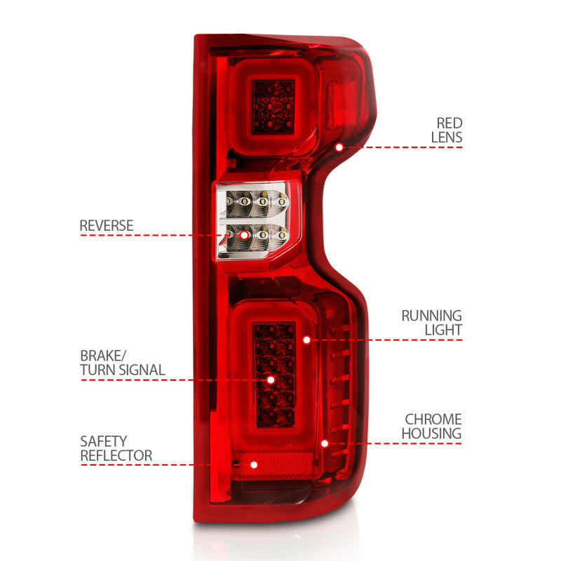 ANZO 19-21 Chevy Silverado Full LED Taillights Chrome Housing Red/Clear Lens G2 (w/C light Bars) Tail Lights ANZO