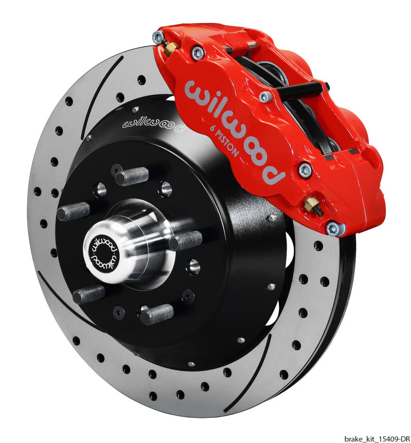 Wilwood Narrow Superlite 6R Dust Seal Front Hub Kit 14.00in Drill Red 67-69 Camaro 64-72 Nova Big Brake Kits Wilwood
