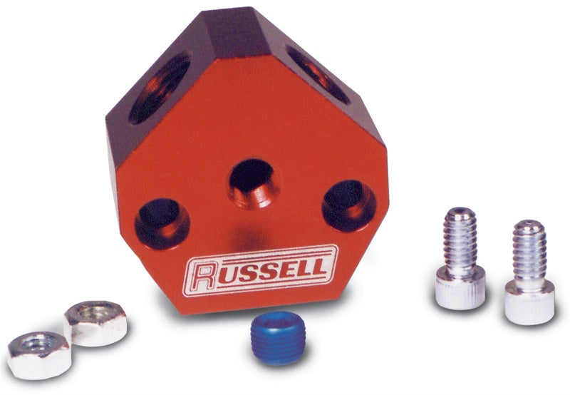 Russell Performance Billet Aluminum Y-Block w/ 1/2in inlet & 3/8in outlet Distribution Blocks Russell