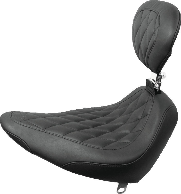 Mustang 84-06 Harley Standard Rear Tire Wide Tripper Solo Seat w/DBR Diamond Stitch - Black Solo Motorcycle Seats Mustang Motorcycle