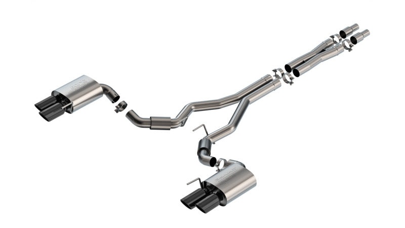 Borla 2024 Ford Mustang GT 5.0L V8 3 in S-Type Catback Non-Active Exhaust- Black Chrome Quad Tip Catback Borla