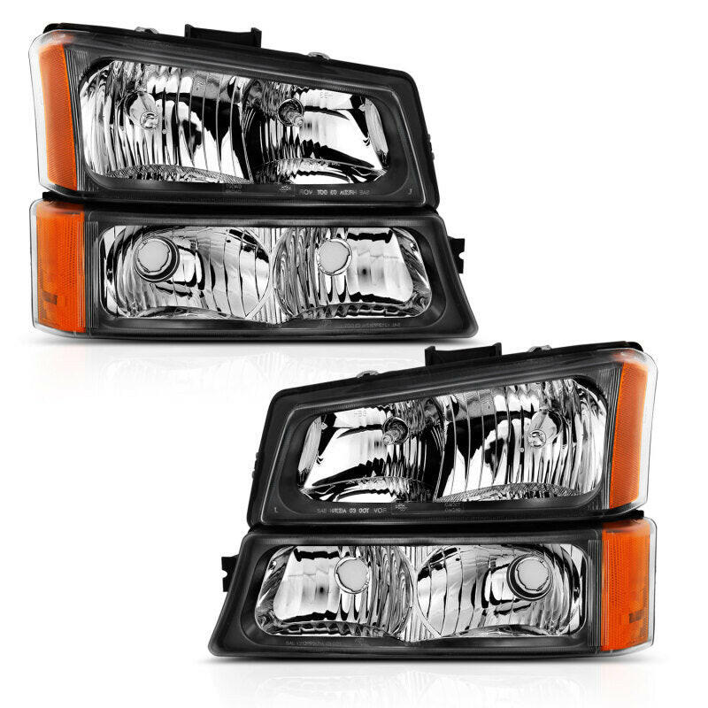ANZO 2003-2006 Chevy Silverado Crystal Headlight w/ Signal Light Black Amber (4 pcs) Headlights ANZO