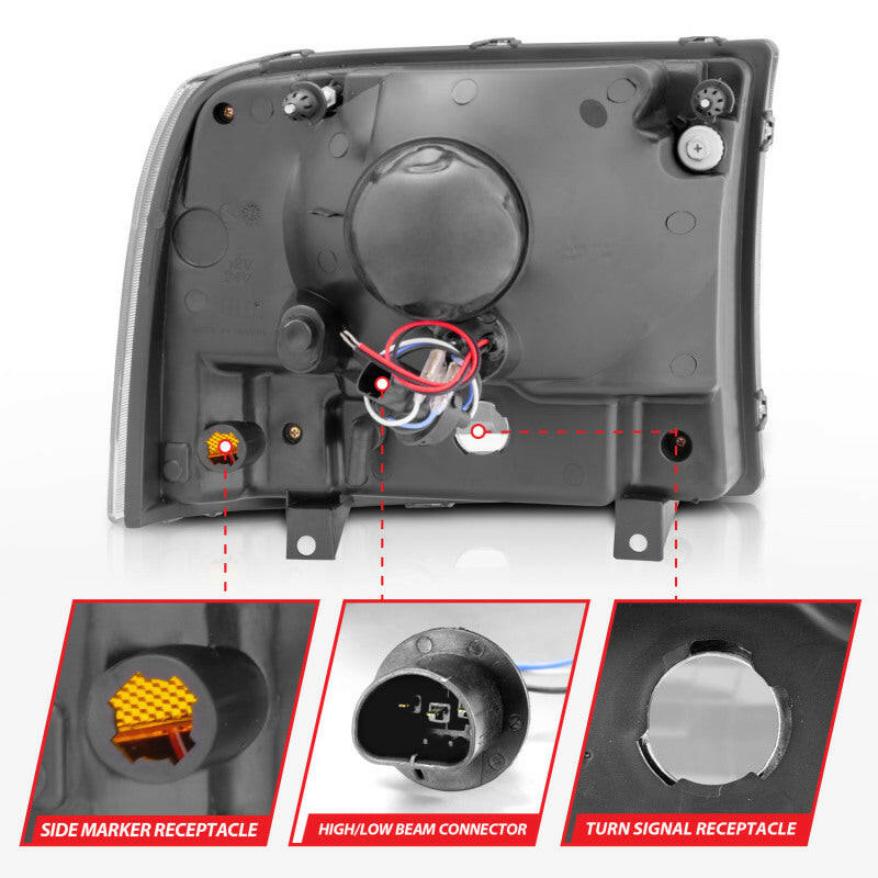 ANZO 2000-2004 Ford Excursion Crystal Headlights Black w/ LED 1pc Headlights ANZO