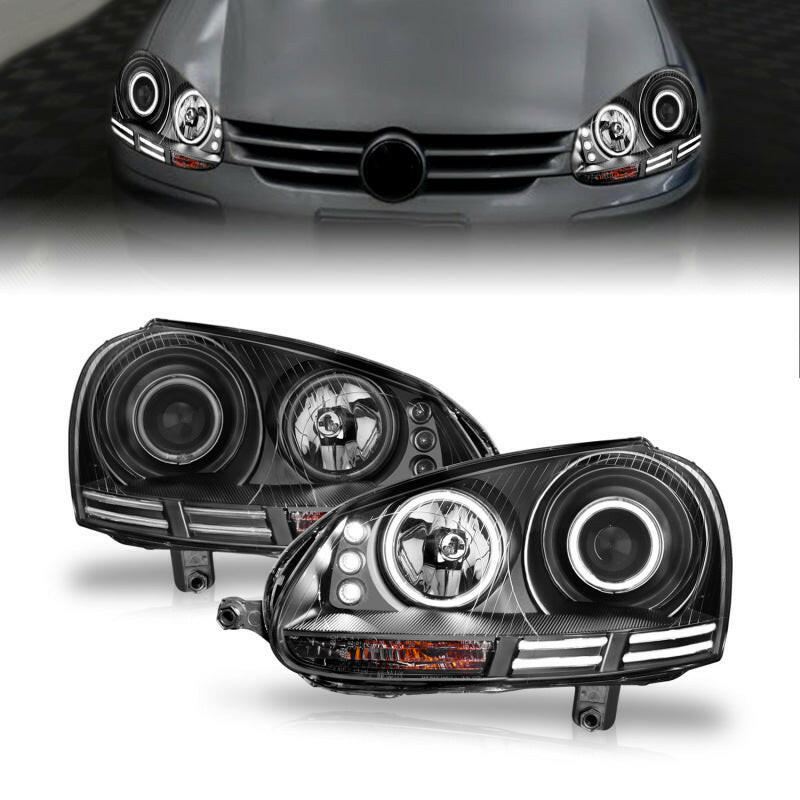 ANZO 2006-2009 Volkswagen Rabbit Projector Headlights w/ Halo Black (CCFL) Headlights ANZO