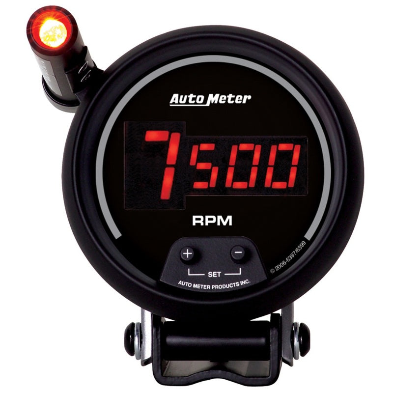 Autometer Quick-Lite Digital 10K RPM Pedestal Mount 3 3/4in Tachometer Black Dial w/ Red LED Gauges AutoMeter