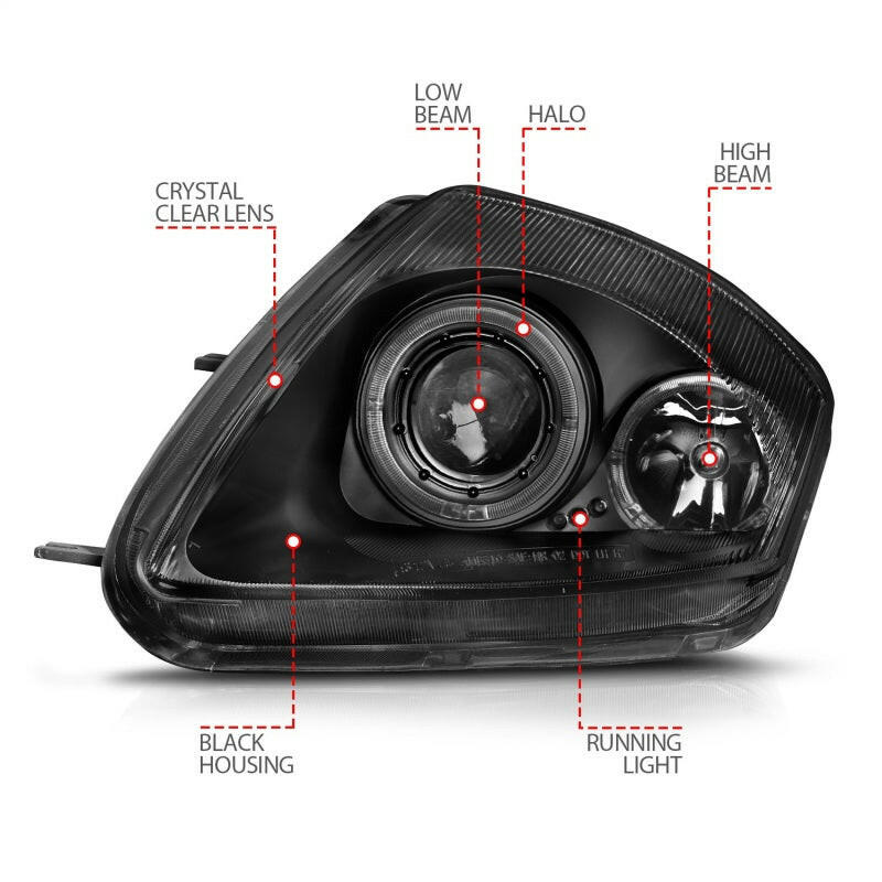 ANZO 2000-2005 Mitsubishi Eclipse Projector Headlights w/ Halo Black Headlights ANZO