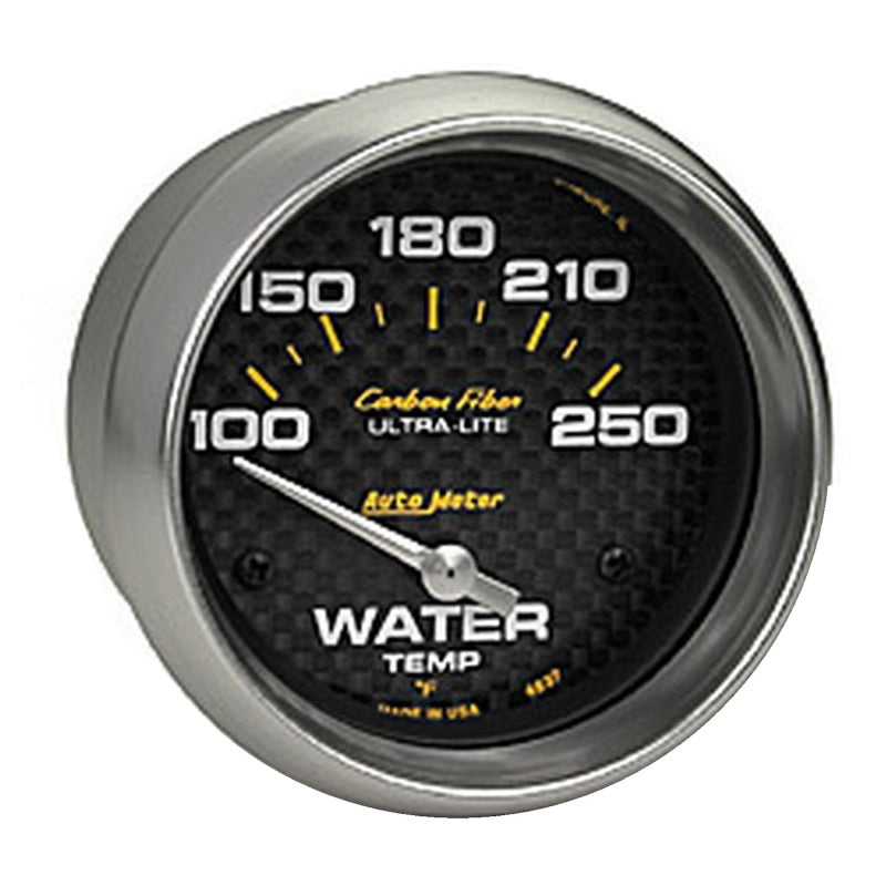 AutoMeter Gauge Water Temp 2-5/8in (66.7mm) 100-250F Electric Carbon Fiber Gauges AutoMeter
