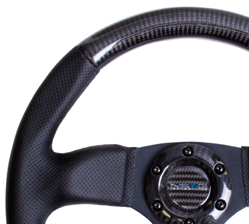 NRG Carbon Fiber Steering Wheel (320mm) Flat Bottom & Leather Trim w/Black Stitching Steering Wheels NRG