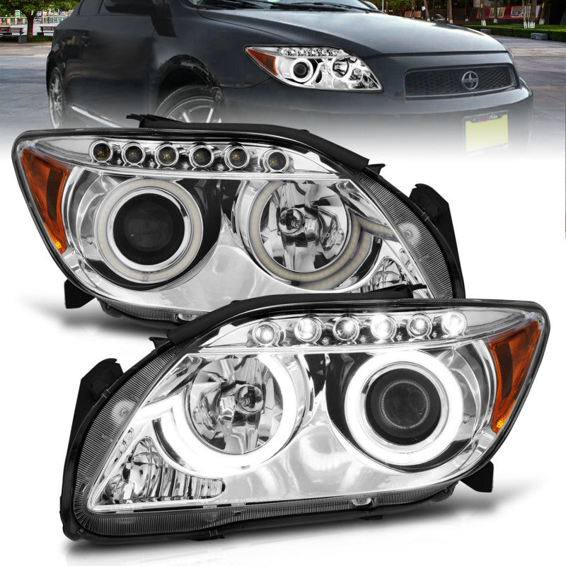 ANZO 2005-2010 Scion Tc Projector Headlights w/ Halo Chrome (CCFL) Headlights ANZO