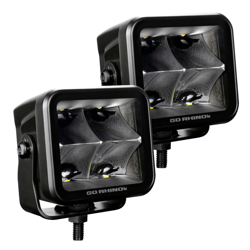 Go Rhino Xplor Blackout Series Cube LED Spot Light Kit (Surface/Threaded Stud Mnt) 3x3 - Blk (Pair) Light Bars & Cubes Go Rhino