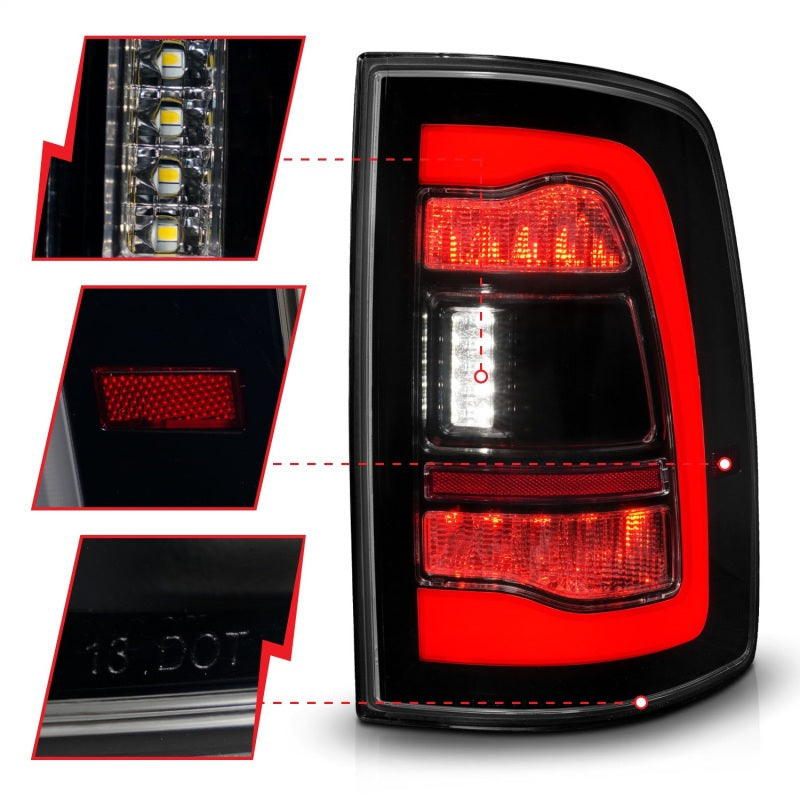 ANZO 09-18 Dodge Ram 1500 Sequential LED Taillights Smoke Black Tail Lights ANZO