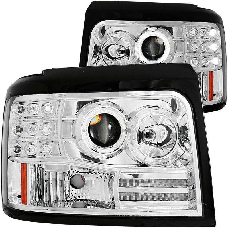 ANZO 1992-1996 Ford F-150 Projector Headlights w/ Halo Chrome w/ Side Markers and Parking Lights Headlights ANZO