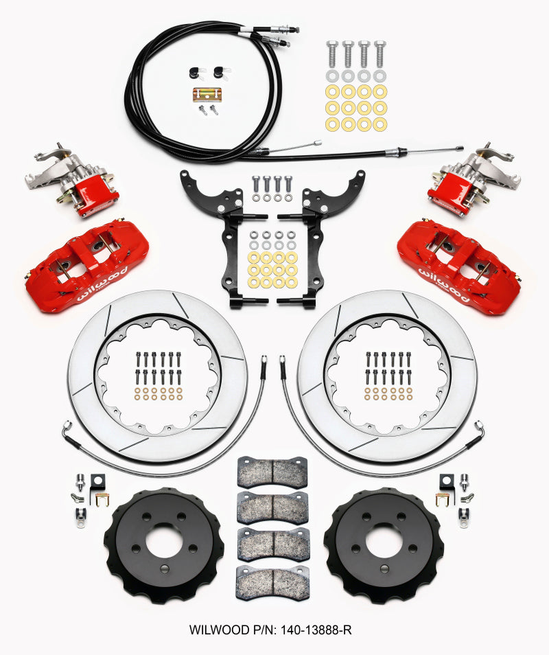 Wilwood AERO4 / MC4 Rear Kit 14.00 Red 15-23 Mustang w/Lines & Cables Big Brake Kits Wilwood