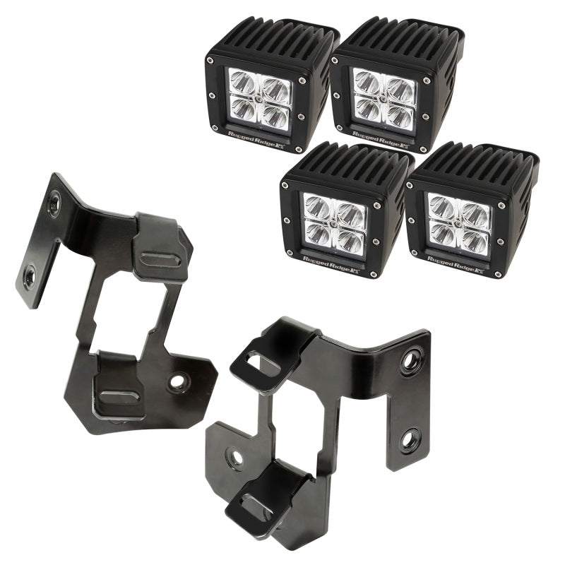 Rugged Ridge 07-18 Jeep Wrangler JK Semi-Gloss Black Square A-Pillar LED Light Mount Kit Light Mounts Rugged Ridge