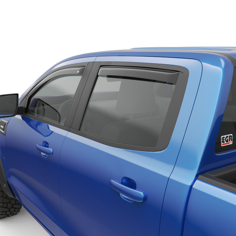 EGR 19+ Ford Ranger Crew Cab In-Channel Window Visors - Dark Smoke - Set of 4 (573551) Wind Deflectors EGR