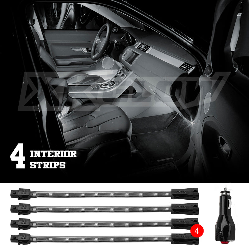 XK Glow Single Color XKGLOW UnderglowLED Accent Light Car/Truck Kit White - 4x8In Light Accessories and Wiring XKGLOW