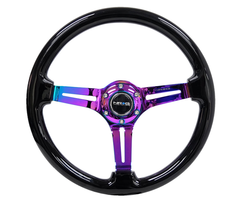NRG Reinforced Steering Wheel (350mm / 3in. Deep) Blk Wood w/Blk Matte Spoke/Neochrome Center Mark Steering Wheels NRG