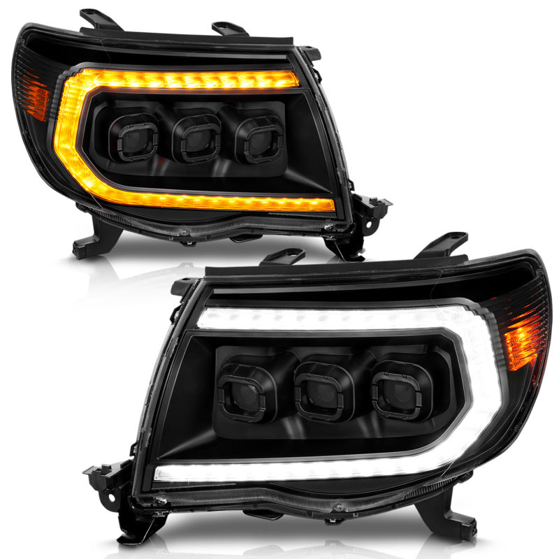 ANZO 05-11 Toyota Tacoma Full LED Projector Headlights White DRL/Init/SeqSig Black - Pair Headlights ANZO