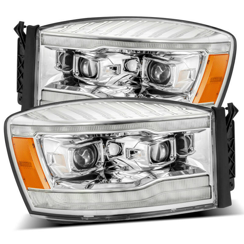 AlphaRex 06-08 Dodge Ram 1500HD LUXX LED Projector Headlights Plank Style Chrome w/Seq Signal/DRL Headlights AlphaRex