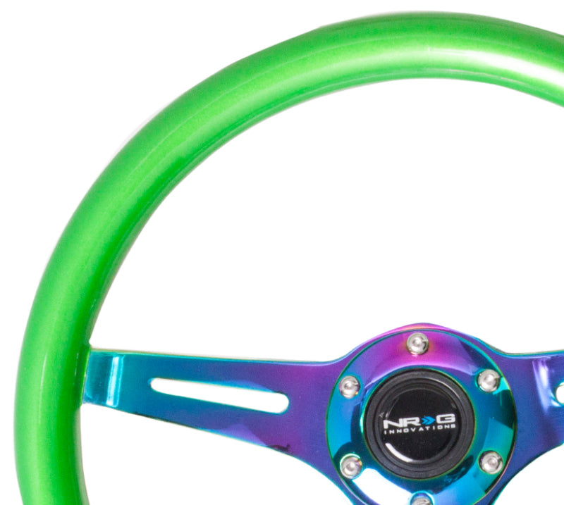 NRG Classic Wood Grain Steering Wheel (350mm) Green Pearl/Flake Paint w/Neochrome 3-Spoke Center Steering Wheels NRG
