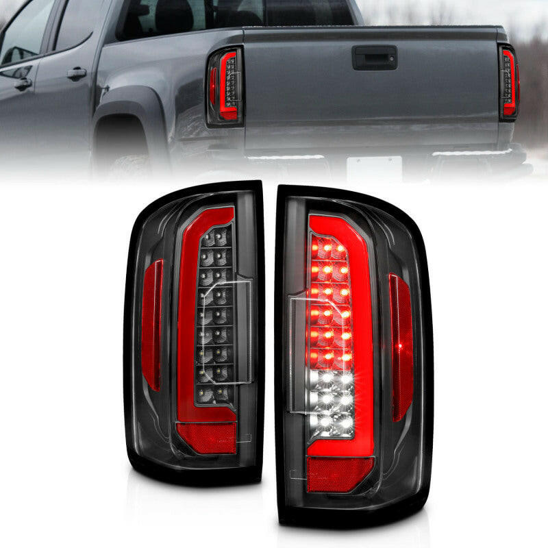 ANZO 15-21 Chevrolet Colorado Full LED Tail Lights w/ Red Lightbar Black Housing Clear Lens Tail Lights ANZO
