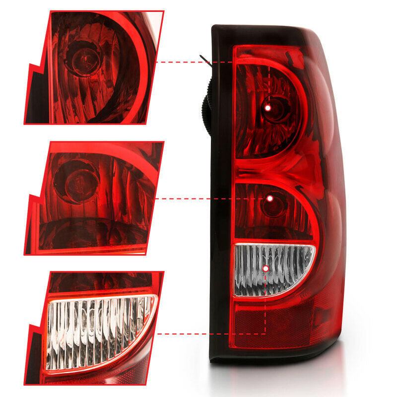 ANZO 2004-2007 Chevy Silverado Taillight Red/Clear Lens w/Black Trim (OE Replacement) Tail Lights ANZO