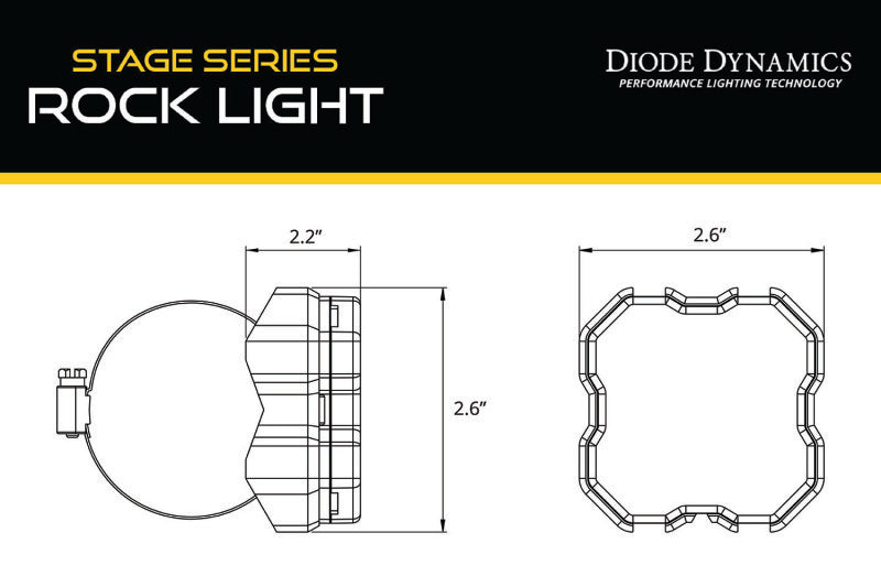 Diode Dynamics Stage Series Rock Light Tube Mount Adapter Kit (one) Light Accessories and Wiring Diode Dynamics