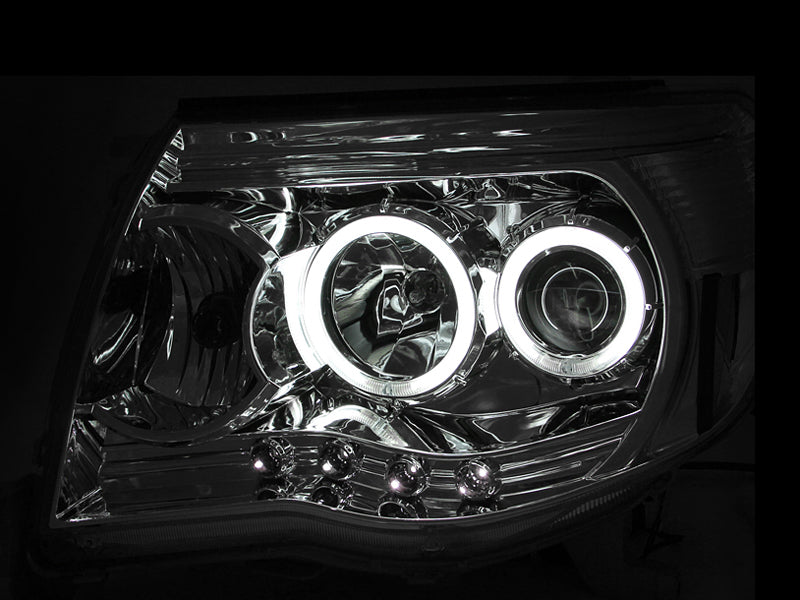 ANZO 2005-2011 Toyota Tacoma Projector Headlights w/ Halos Chrome Headlights ANZO