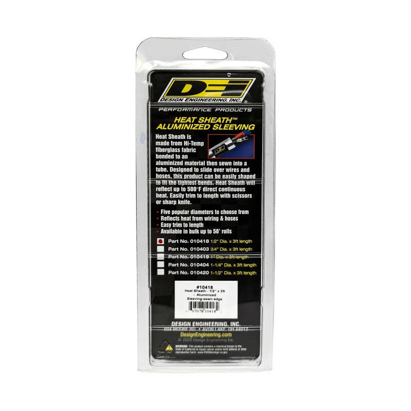 DEI Heat Sheath 1/2in I.D. x 3ft - Aluminized Sleeving - Sewn Edge Thermal Sleeves DEI
