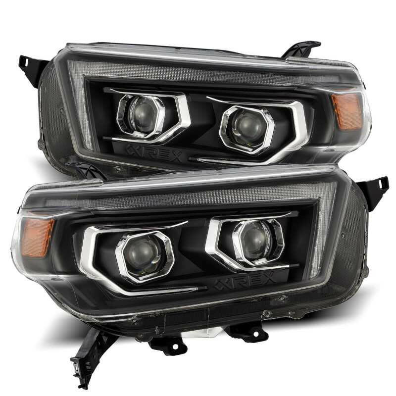 AlphaRex 10-13 Toyota 4Runner PRO-Series Projector Headlights Plank Style Black w/Seq Signal/DRL Headlights AlphaRex
