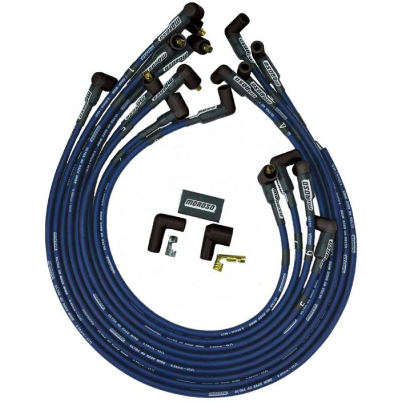 Moroso Chevrolet Small Block Ignition Wire Set - Ultra 40 - Unsleeved - Non-HEI - Under Header -Blue Spark Plug Wire Sets Moroso