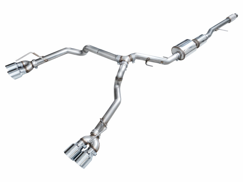 AWE Tuning 2021+ GMC Suburban/Yukon XL 5.3L 0FG Split Rear Exit Catback - Quad Chrome Silver Tips Catback AWE Tuning
